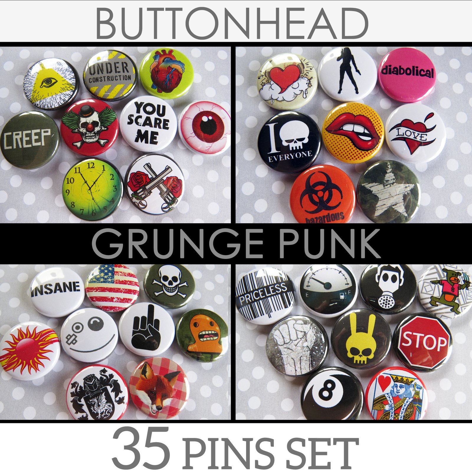 Buttons Pins Theme Sets – Art, Cute, Funny, Geeky, Political, Punk,  Inspirational, School