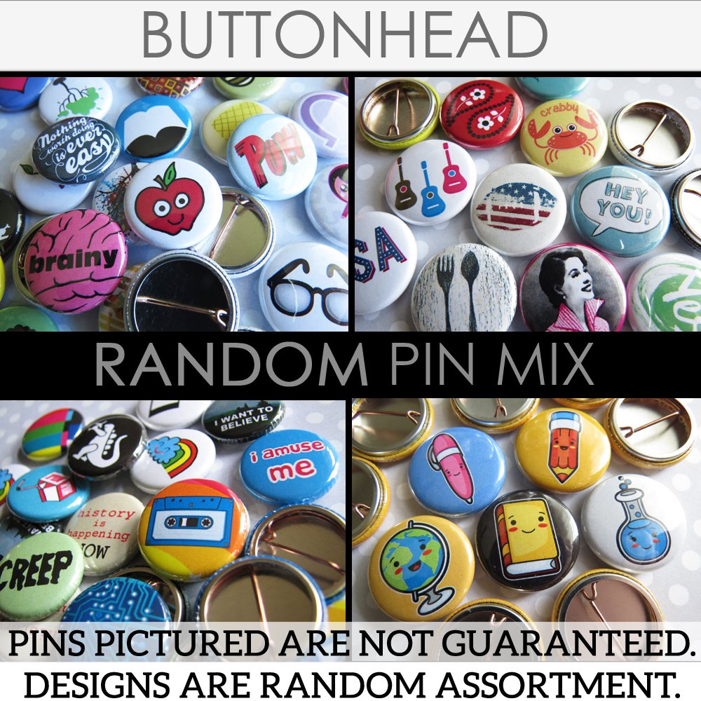 100 Random Pin Back Button Pins - Bulk Resale Wholesale Lot - 1” (One Inch)  Mini