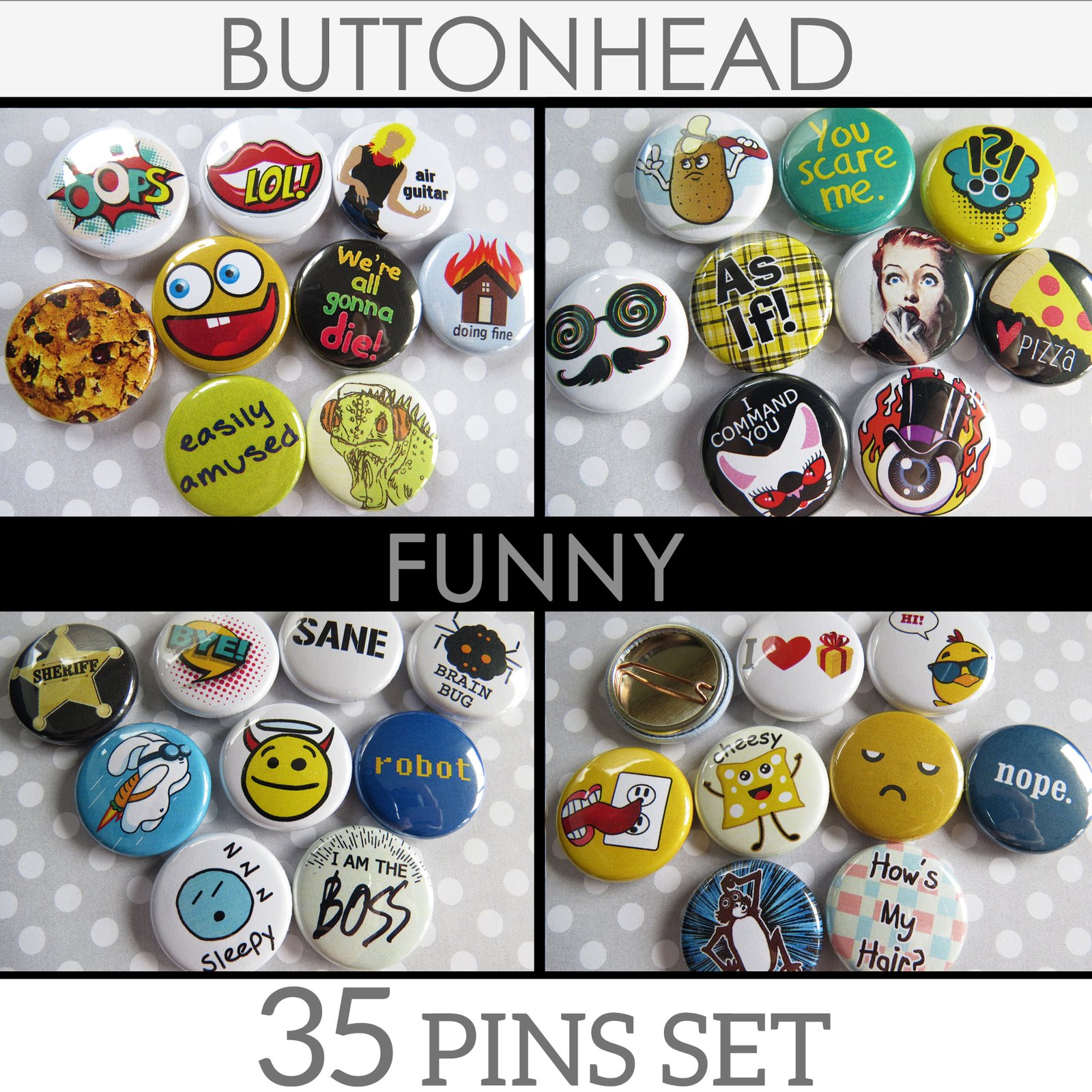 Buttons Pins Theme Sets – Art, Cute, Funny, Geeky, Political, Punk,  Inspirational, School